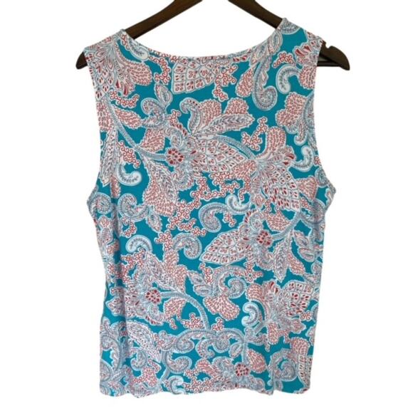 Talbots Teal and White Paisley Sleeveless Blouse - XL Petite - Picture 4 of 4